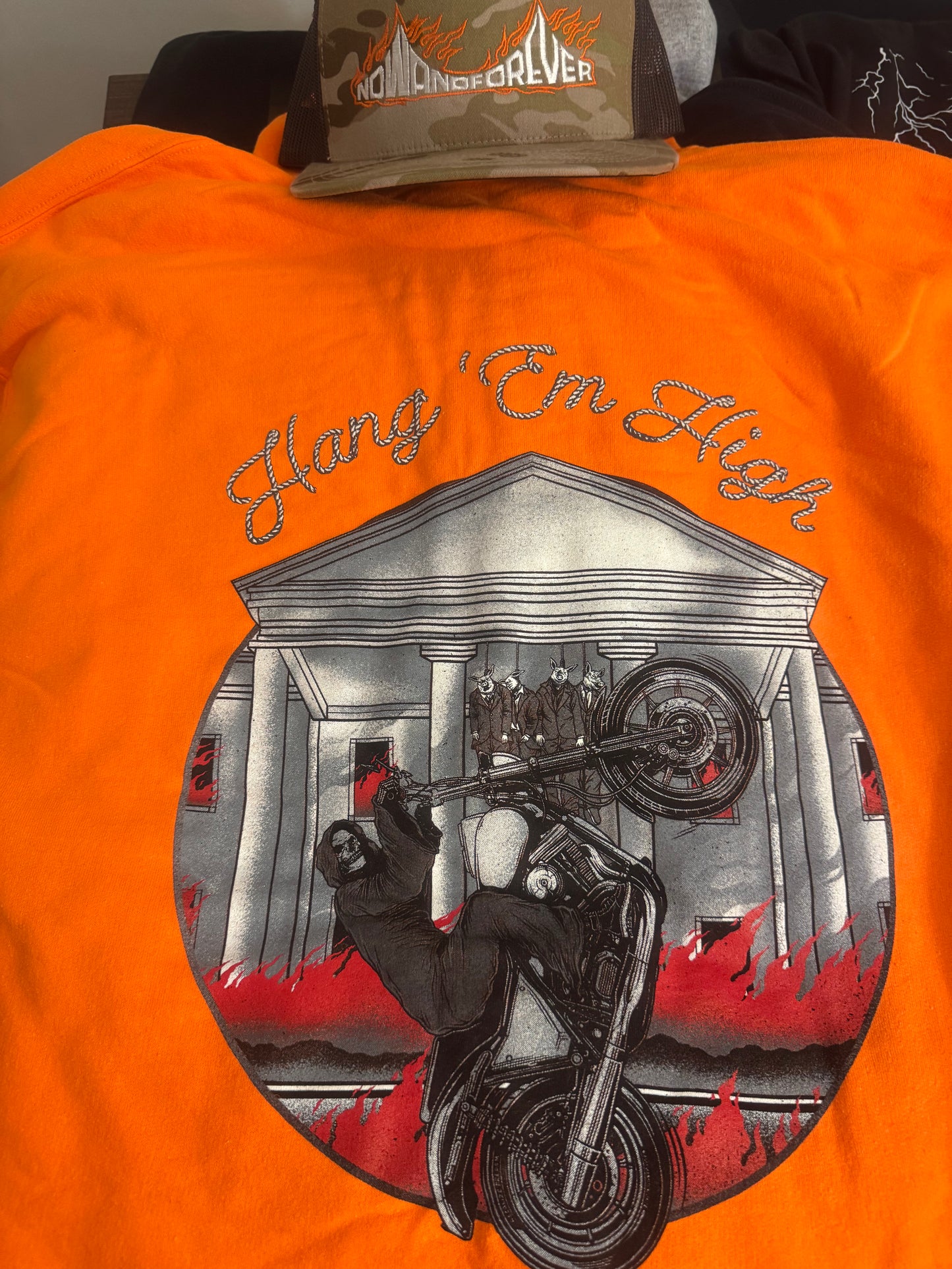 Hang 'Em High hooded sweatshirt, close detail of the print