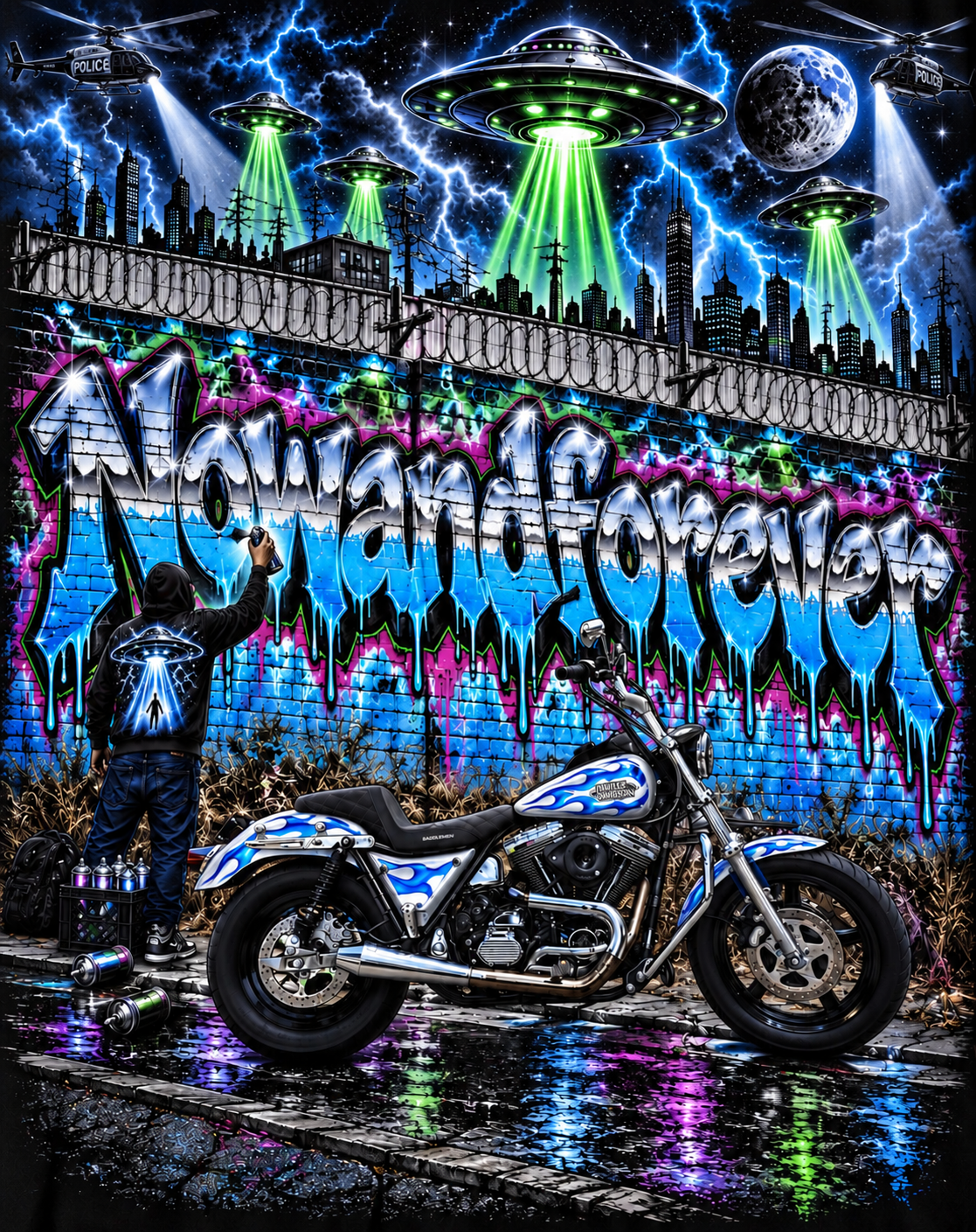 The original Nowandforever graffiti wordmark artwork the cap's embroidery is taken from