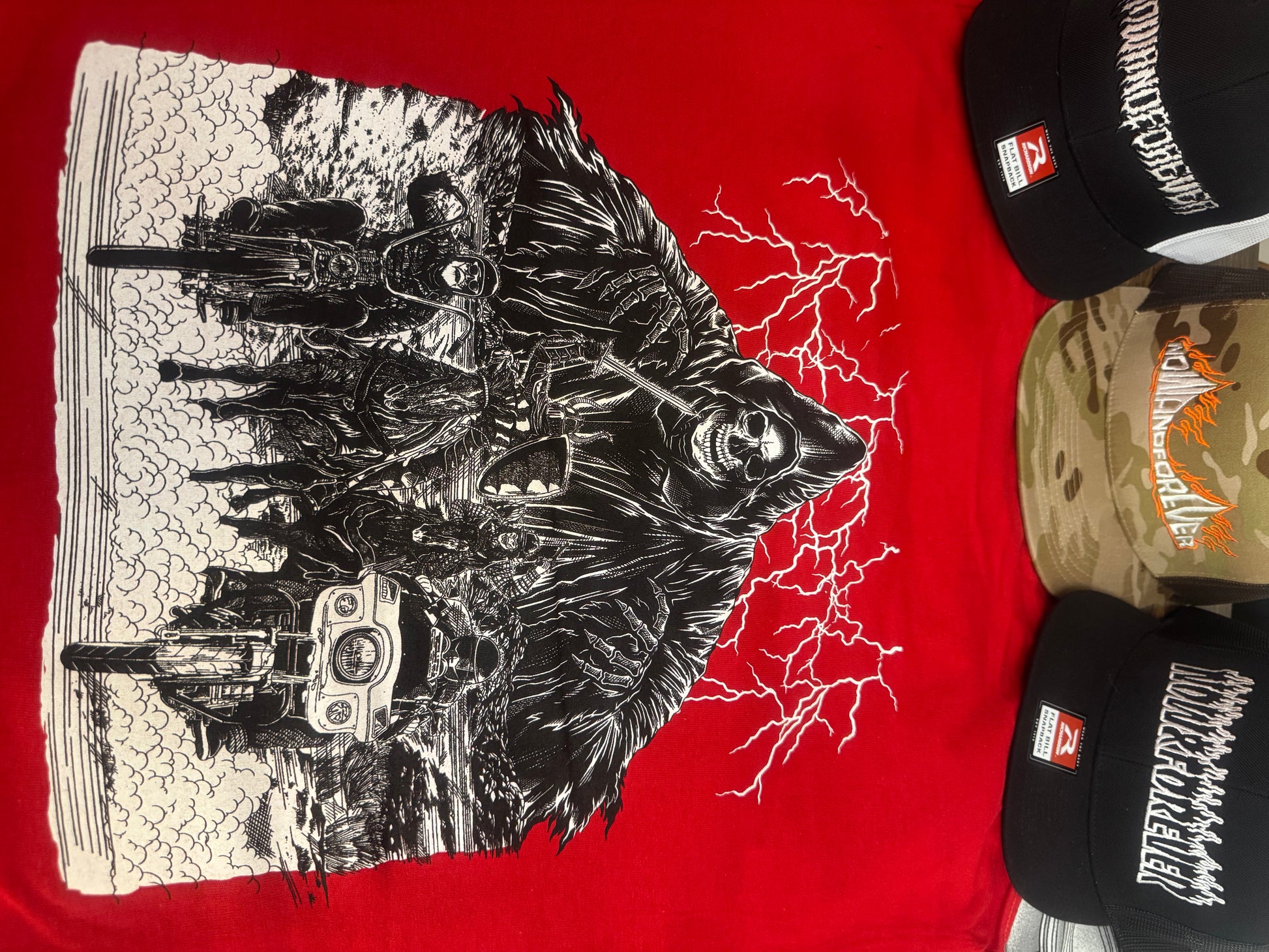 Four Horsemen tee, close detail of the print